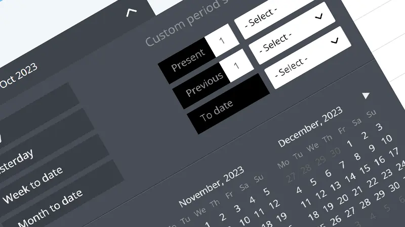 a dark themed KPI Analytics interface close up at an angle